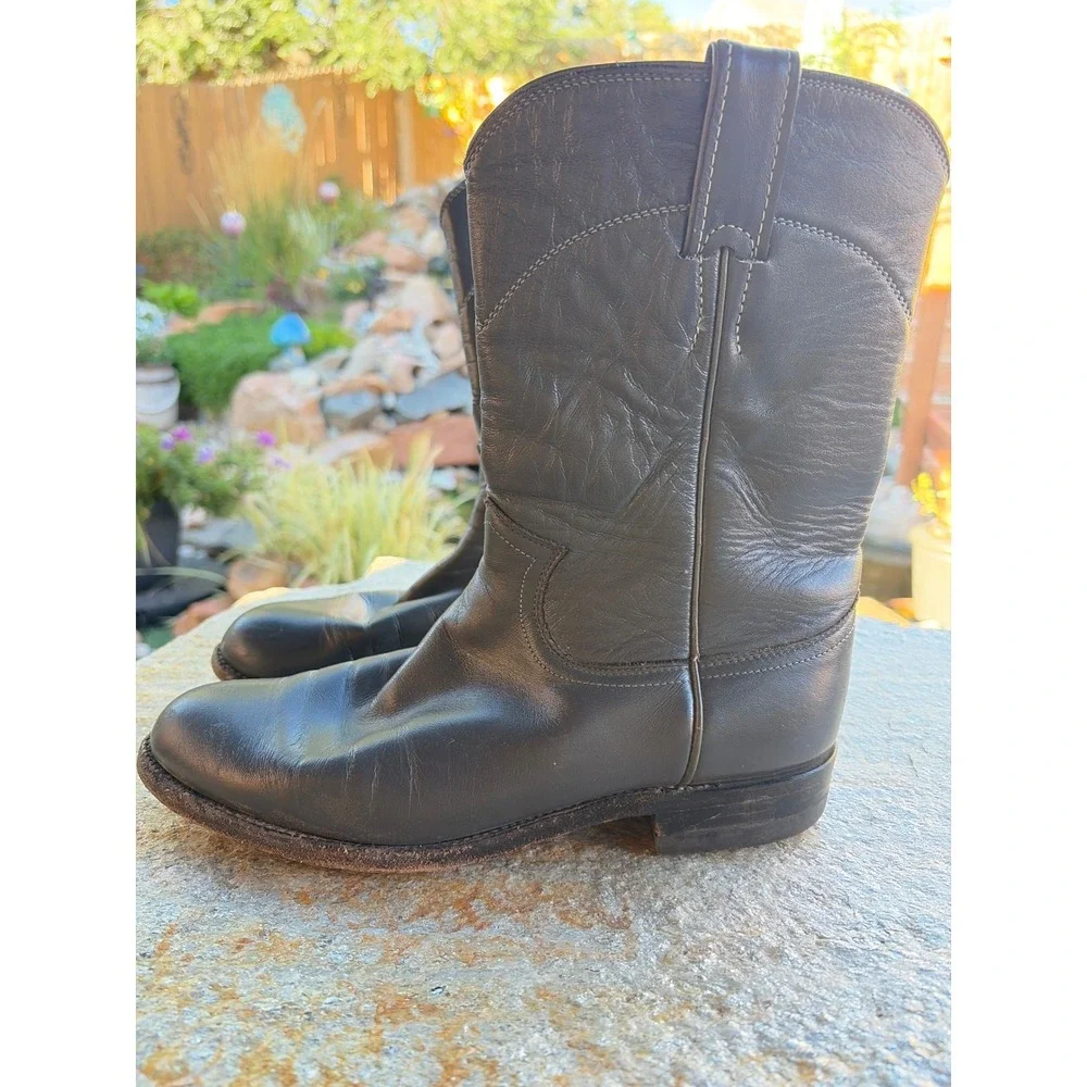 Justin L3056 Womens Gray Leather Roper Cowboy Boots USA Made Size 7.5 B